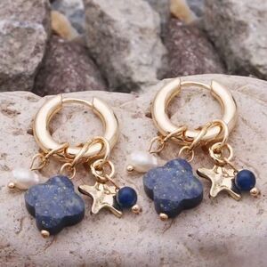 New Lapis Lazuli 18k Gold- Plated Charm Huggie Hoop Earrings